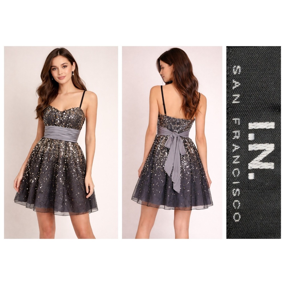 I.N. San Francisco Vtg Y2K Sequin Whimsical Fairy Glam Mini Prom Dress  Jrs 7